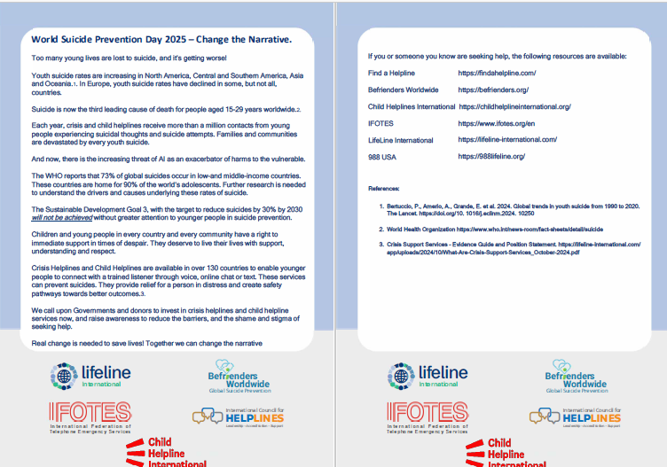 World Suicide Prevention Day 2025 – Joint Statement on Youth Suicide Prevention image